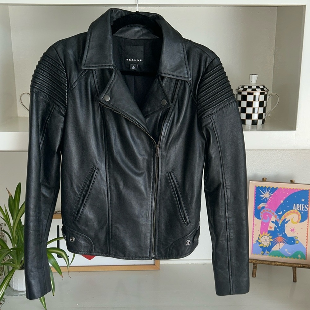 Black leather moto jacket